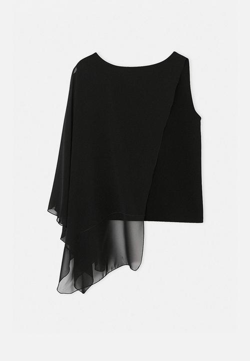 Trendyol - Plus chiffon half cape top - black