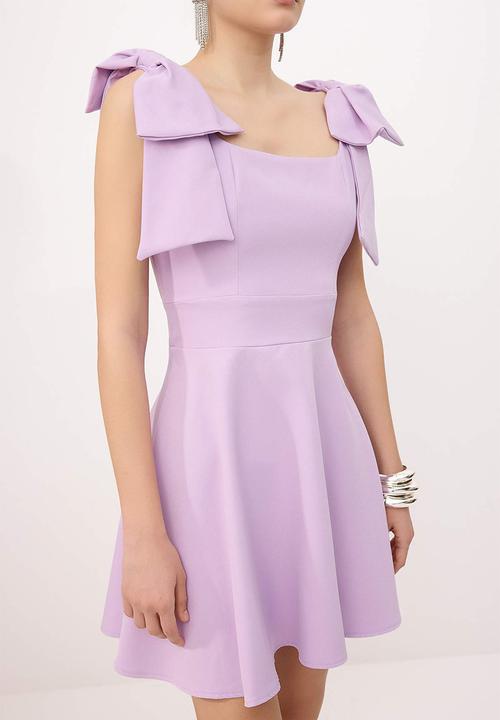 Trendyol - Shoulder Ribbon Detail Mini Dress - Lilac