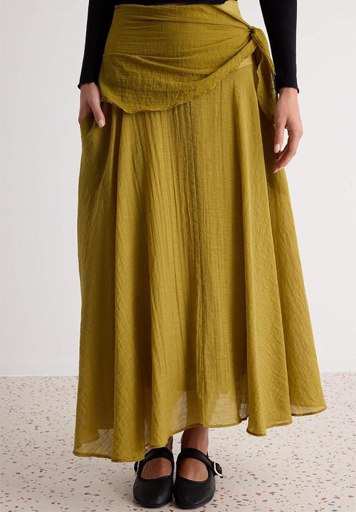 Trendyol - Tie-Dye Detail Lined Maxi Skirt - Oil Green