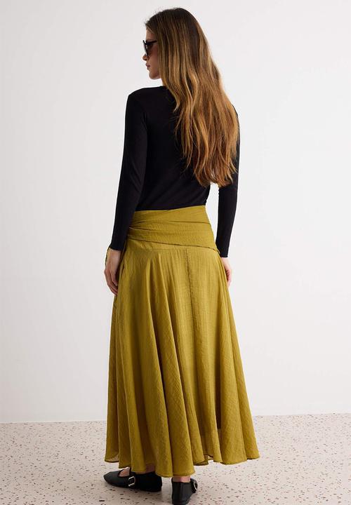 Trendyol - Tie-Dye Detail Lined Maxi Skirt - Oil Green