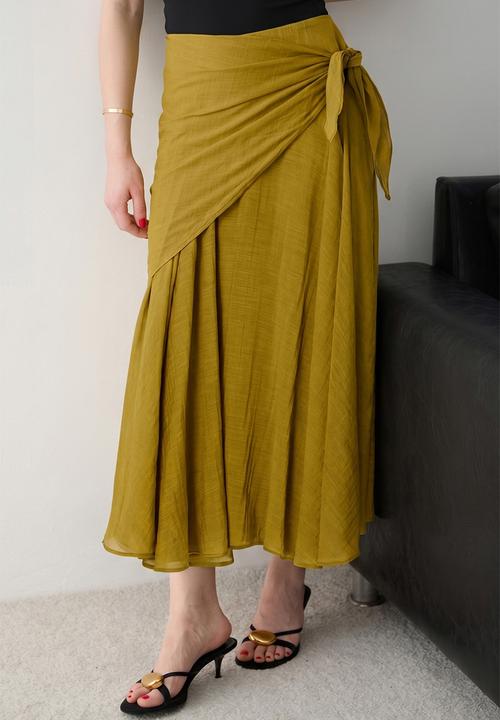 Trendyol - Tie-Dye Detail Lined Maxi Skirt - Oil Green