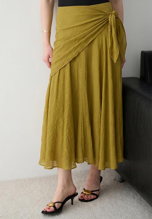 Trendyol - Tie-Dye Detail Lined Maxi Skirt - Oil Green