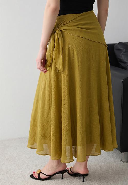 Trendyol - Tie-Dye Detail Lined Maxi Skirt - Oil Green