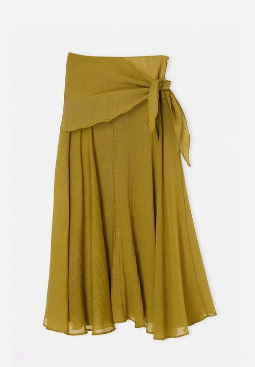 Trendyol - Tie-Dye Detail Lined Maxi Skirt - Oil Green
