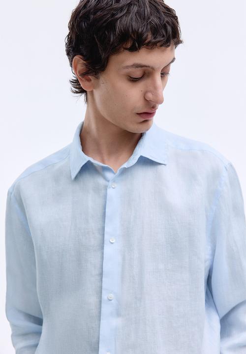 H&M - Slim fit linen shirt - light blue