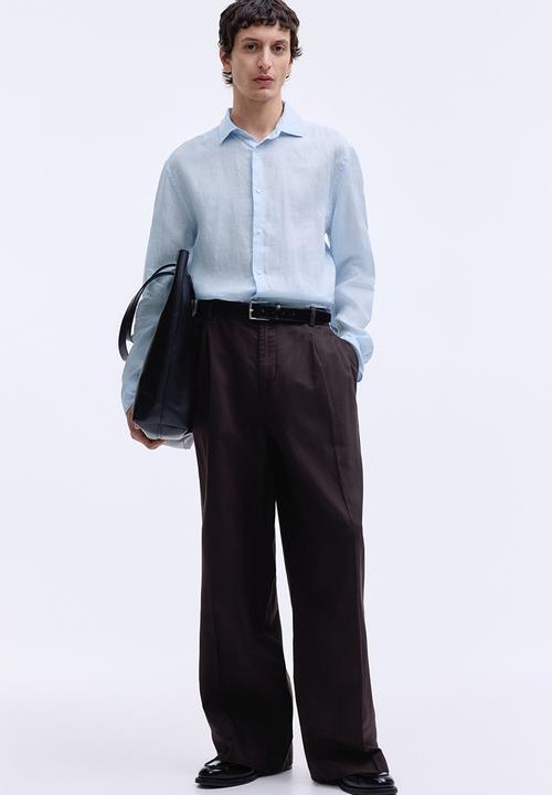 H&M - Slim fit linen shirt - light blue