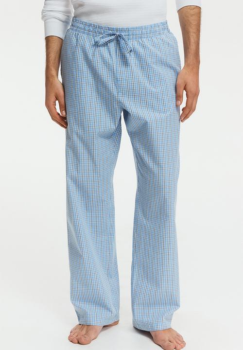 H&M - Relaxed fit poplin trousers - light blue/checked