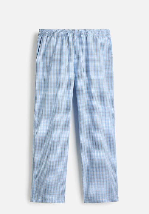 H&M - Relaxed fit poplin trousers - light blue/checked