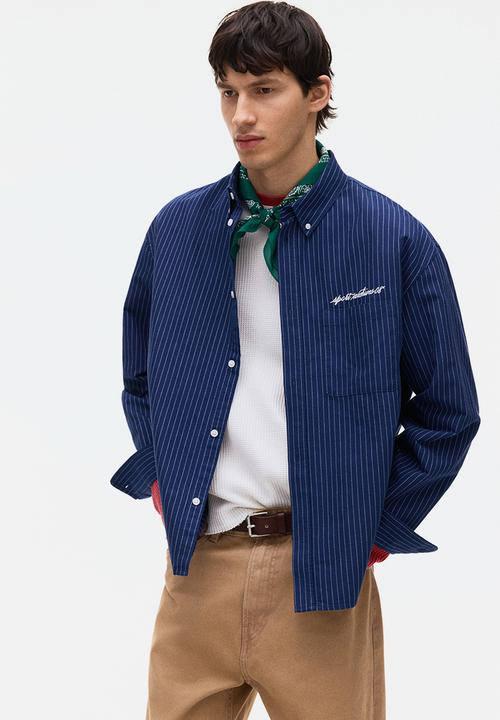 H&M - Loose fit oxford shirt - navy blue/striped