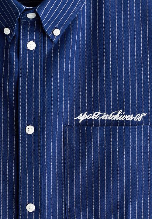 H&M - Loose fit oxford shirt - navy blue/striped
