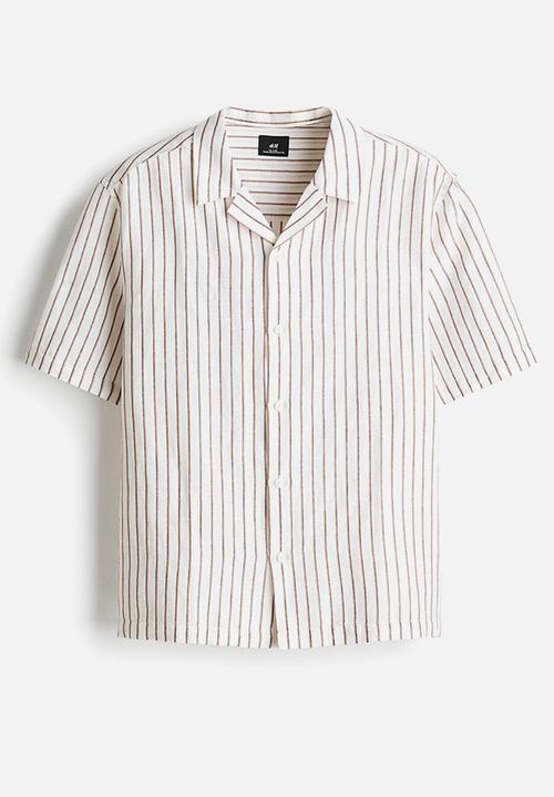 H&M - Relaxed fit linen-blend resort shirt  - white/striped
