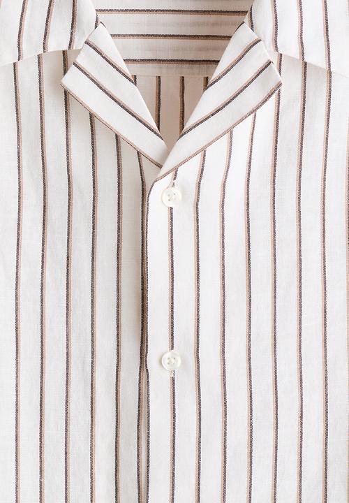 H&M - Relaxed fit linen-blend resort shirt  - white/striped