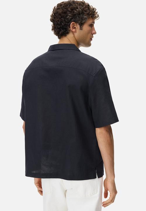 H&M - Relaxed fit linen-blend resort shirt  - black