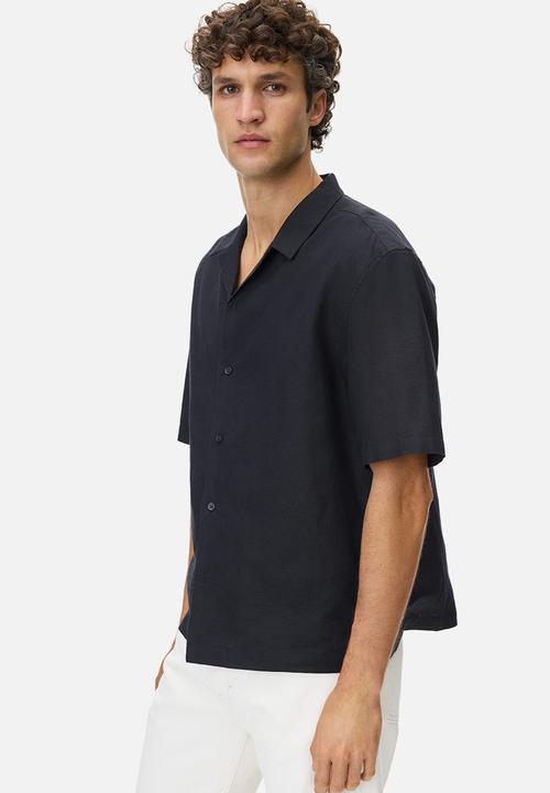 H&M - Relaxed fit linen-blend resort shirt  - black