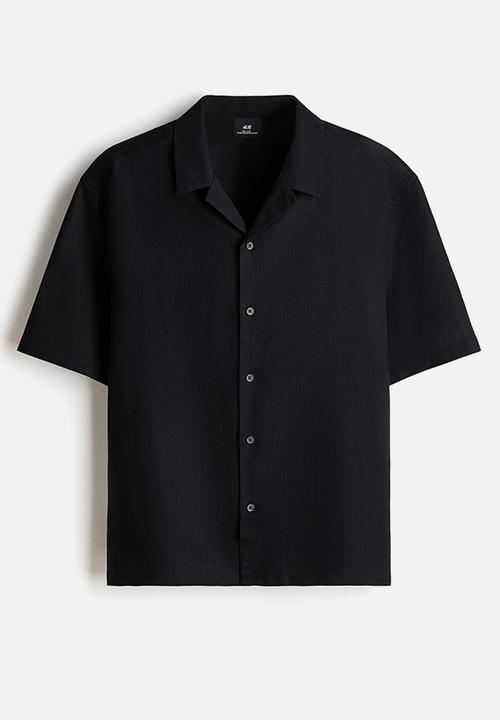 H&M - Relaxed fit linen-blend resort shirt  - black