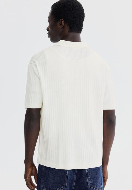 H&M - Regular fit rib-knit shirt - cream