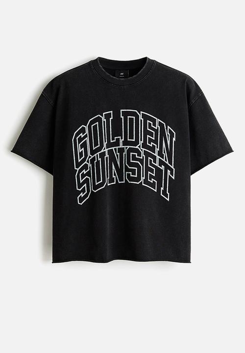 H&M - Oversized fit boxy-style t-shirt - black/golden sunset
