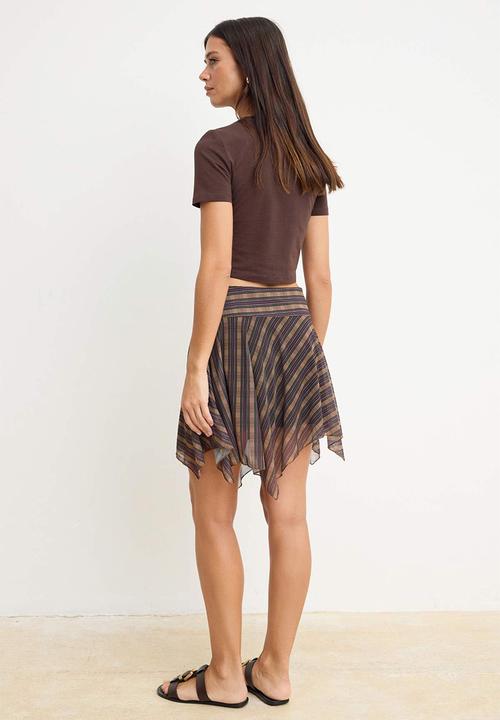 Trendyol - Striped Asymmetric Tulle Mini Skirt - Multi