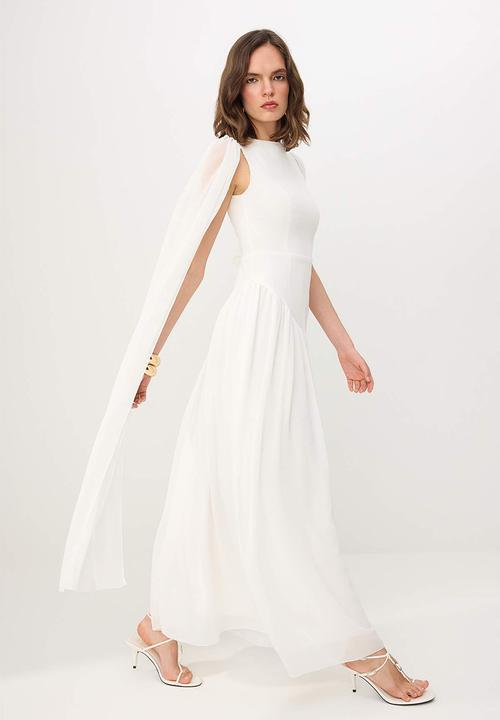 Trendyol - Chiffon Maxi Party Dress with Shawl Detail - White
