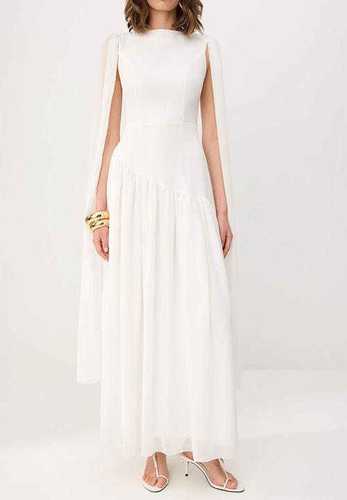 Trendyol - Chiffon Maxi Party Dress with Shawl Detail - White