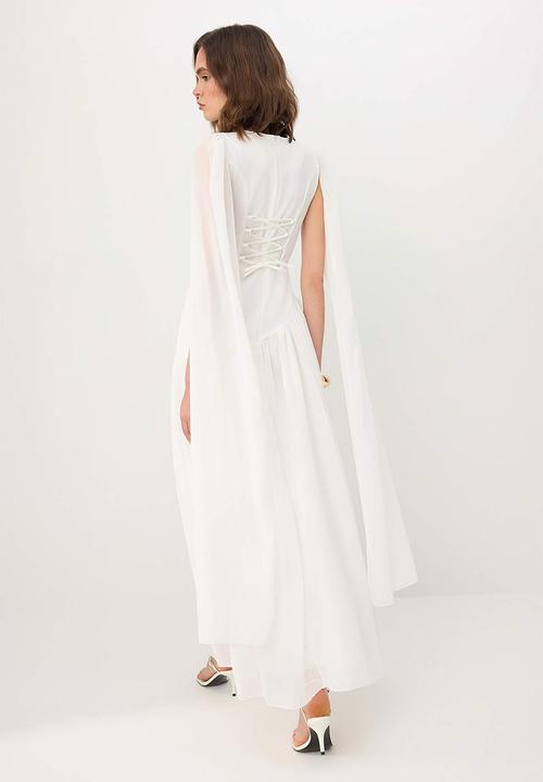 Trendyol - Chiffon Maxi Party Dress with Shawl Detail - White