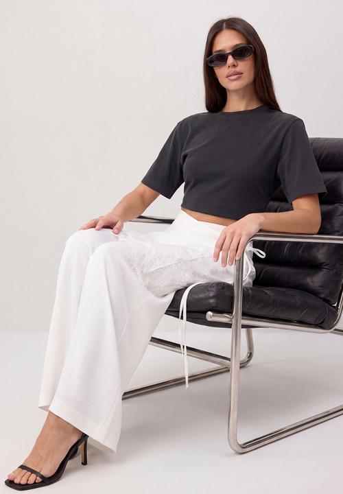 Trendyol - Shawl Detail Wide-Leg Satin Trousers - White