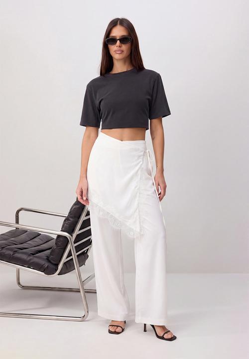 Trendyol - Shawl Detail Wide-Leg Satin Trousers - White