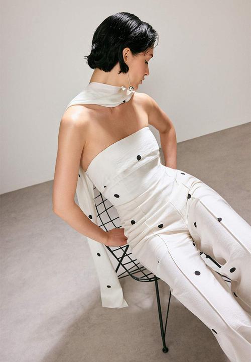 Trendyol - Polka Dot Strapless Jumpsuit - white