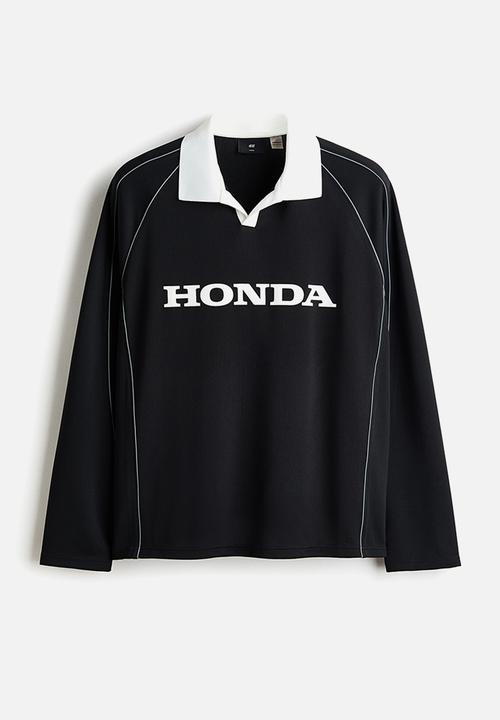 H&M - Loose fit printed polo shirt - black/honda