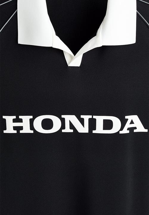H&M - Loose fit printed polo shirt - black/honda