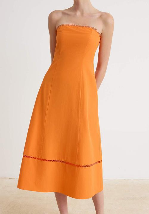 Trendyol - Strapless A-Line Maxi Dress - Orange