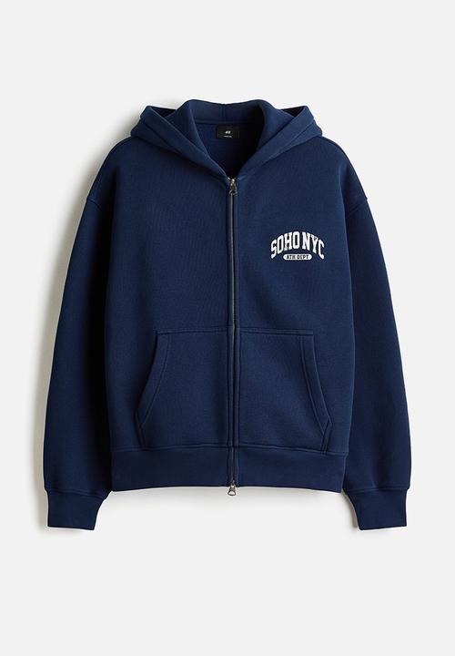 H&M - Oversized fit printed zip-through hoodie - navy blue/soho nyc