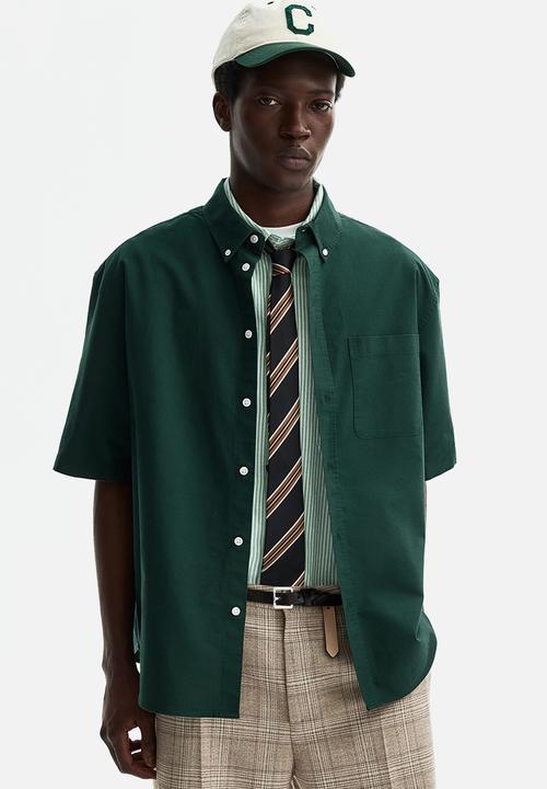 H&M - Relaxed fit short-sleeved oxford shirt - dark green