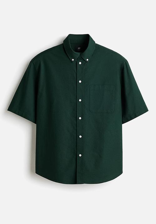 H&M - Relaxed fit short-sleeved oxford shirt - dark green