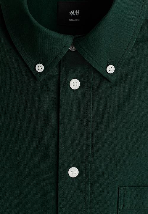 H&M - Relaxed fit short-sleeved oxford shirt - dark green