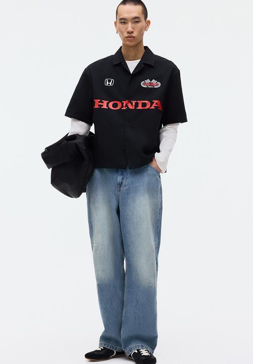 H&M - Relaxed fit cotton shirt - black/honda