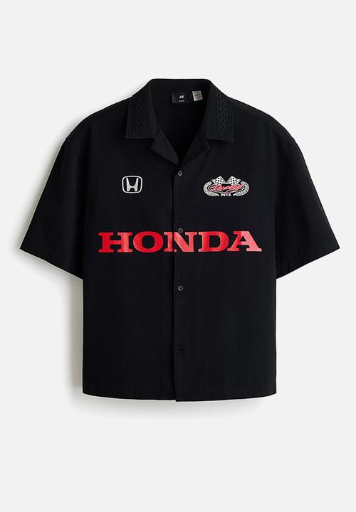 H&M - Relaxed fit cotton shirt - black/honda