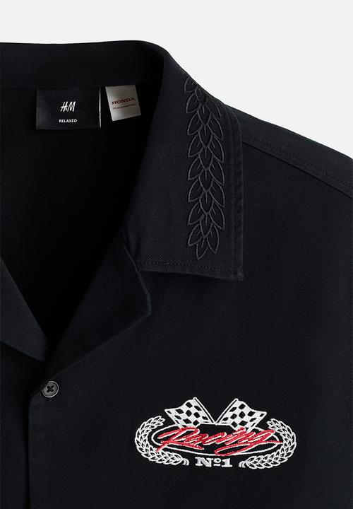 H&M - Relaxed fit cotton shirt - black/honda