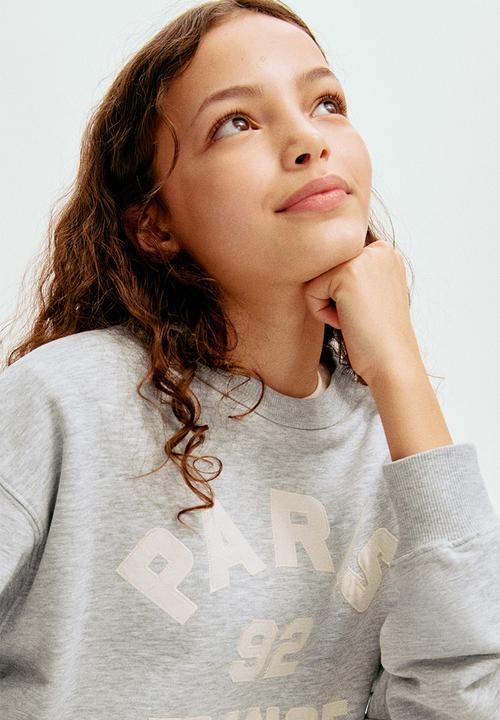 H&M - Motif-detail sweatshirt - light grey marl/paris