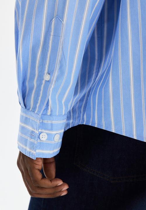H&M - Relaxed fit poplin shirt - light blue/striped