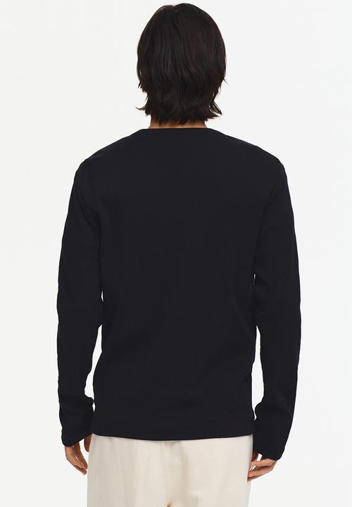 H&M - Slim fit ribbed henley shirt - black