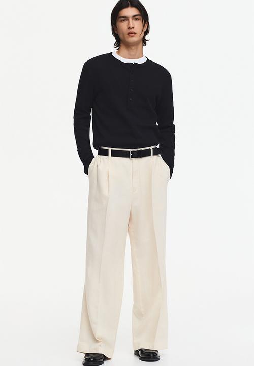 H&M - Slim fit ribbed henley shirt - black