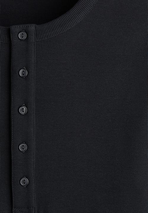 H&M - Slim fit ribbed henley shirt - black