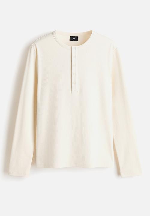 H&M - Slim fit ribbed henley shirt - cream