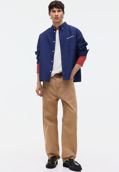 H&M - Regular fit waffled jersey top - red/colour block