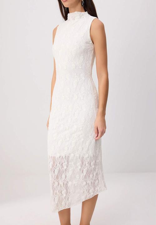 Trendyol - Lace-Lined Bodycon Maxi Dress - Ecru