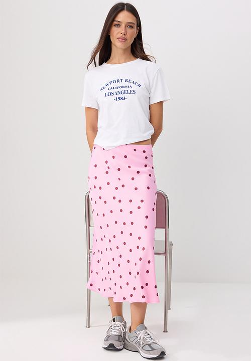 Trendyol - Polka Dot Satin Midi Skirt - Pink