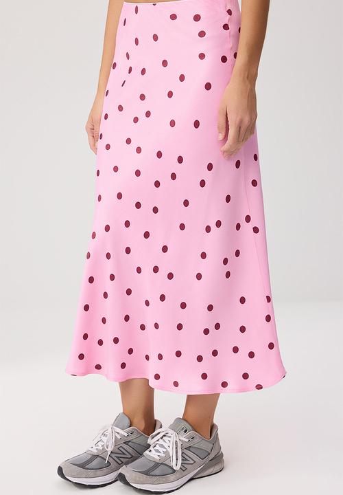 Trendyol - Polka Dot Satin Midi Skirt - Pink
