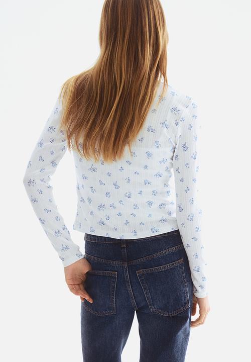 H&M - Pointelle jersey cardigan - white/blue floral