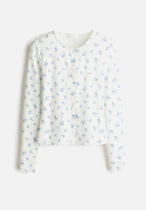 H&M - Pointelle jersey cardigan - white/blue floral